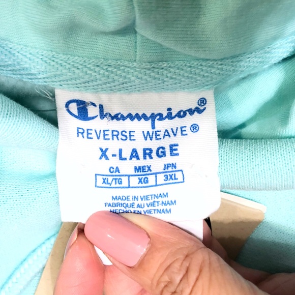 Champion Reverse Weave AOP Script Logo Mint Hoodie - Picture 3 of 5